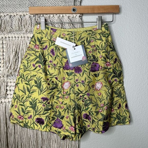 Anthropologie La Fuori Floral Embroidered Silk Shorts XXS - Picture 4 of 9